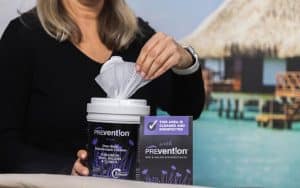 Prevention Disinfectant Wipes with a cleaned and disinfected spa sign