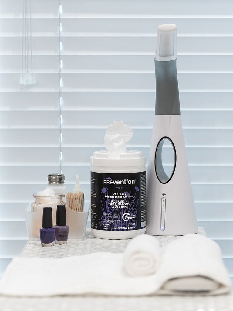 Prevention Wipes at a salon workstation