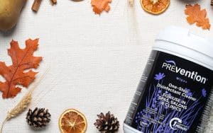 Prevention Disinfectant Wipes featured in a fall setting for busy spa season