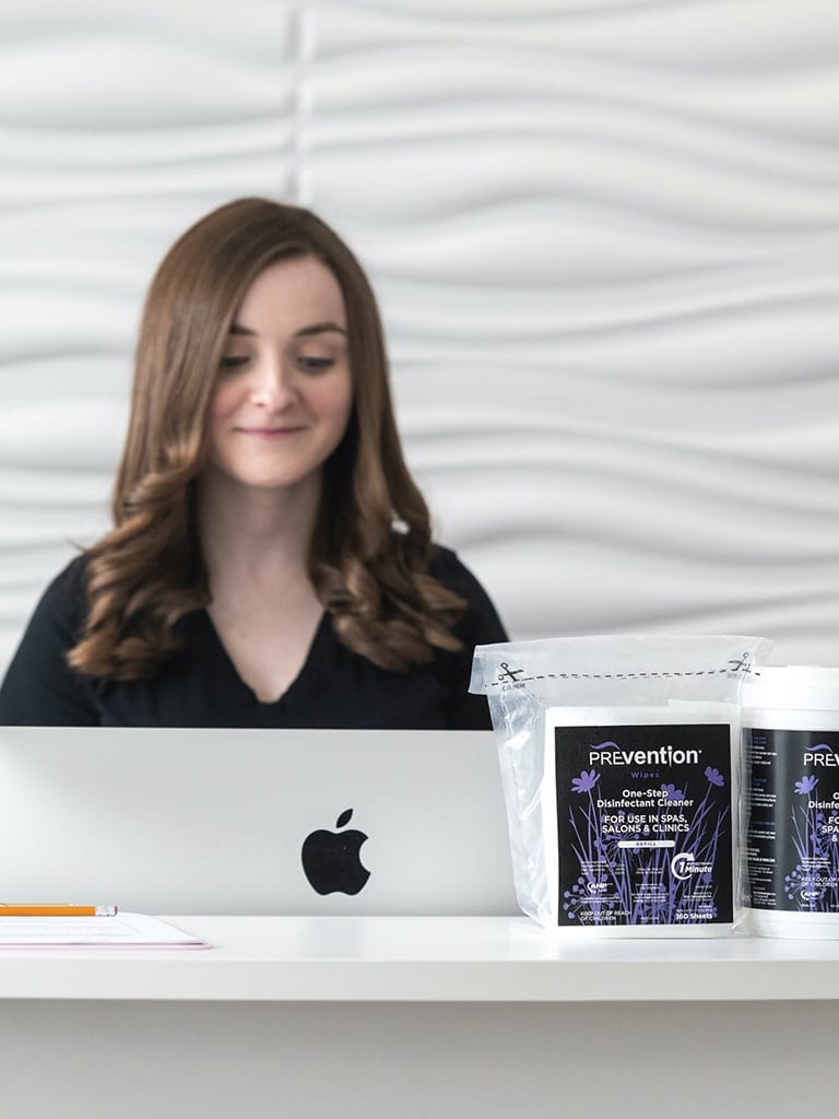 Beauty school teacher with Prevention Wipes